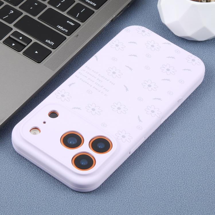 For iPhone 14 Pro Max Precision Hole Daisy Floral Printed Liquid Silicone Phone Case