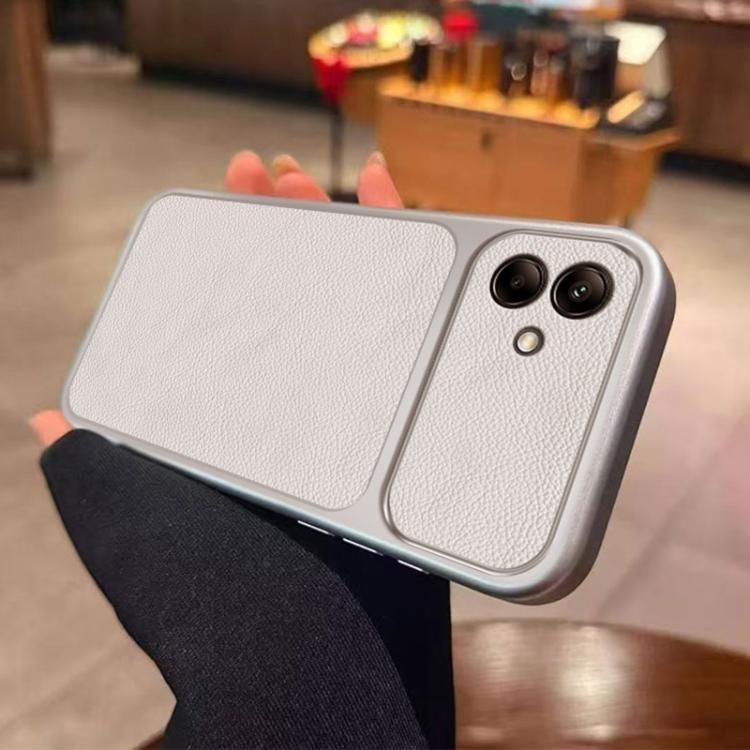 For Galaxy A06 4G Large Window Leather Textured Coated TPU Phone Case - White