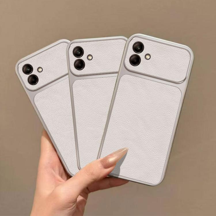 For Galaxy A06 5G Large Window Leather Textured Coated TPU Phone Case - White