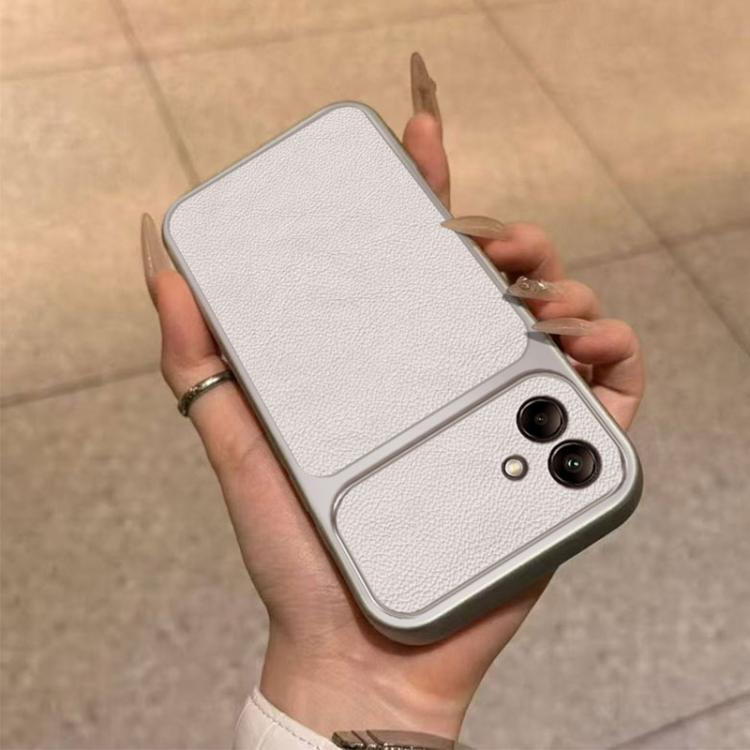 For Galaxy A07 4G / 5G Large Window Leather Textured Coated TPU Phone Case - White