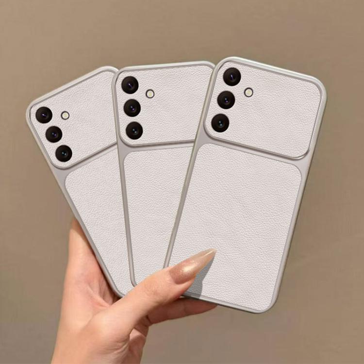 For Galaxy A36 5G Large Window Leather Textured Coated TPU Phone Case - White