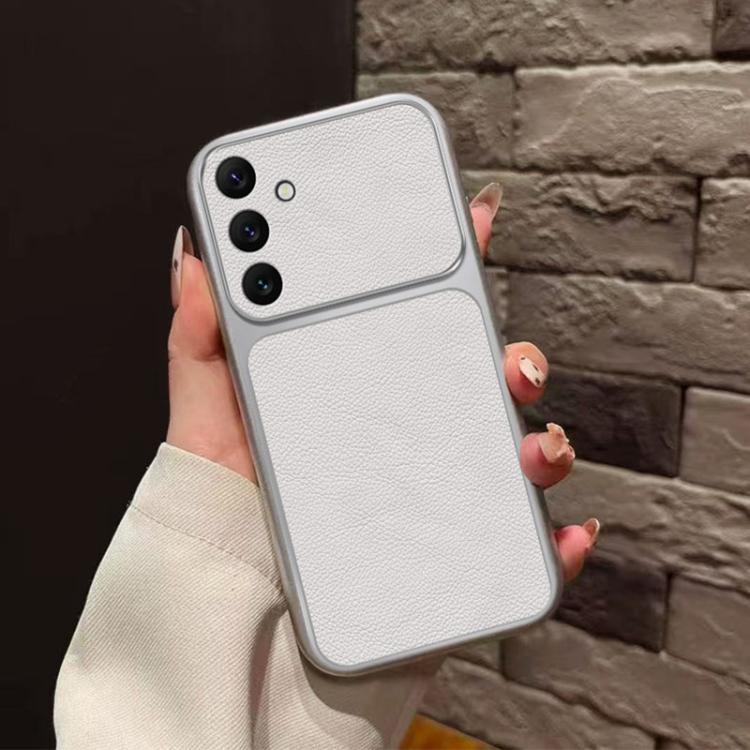 For Galaxy A24 4G Large Window Leather Textured Coated TPU Phone Case - White