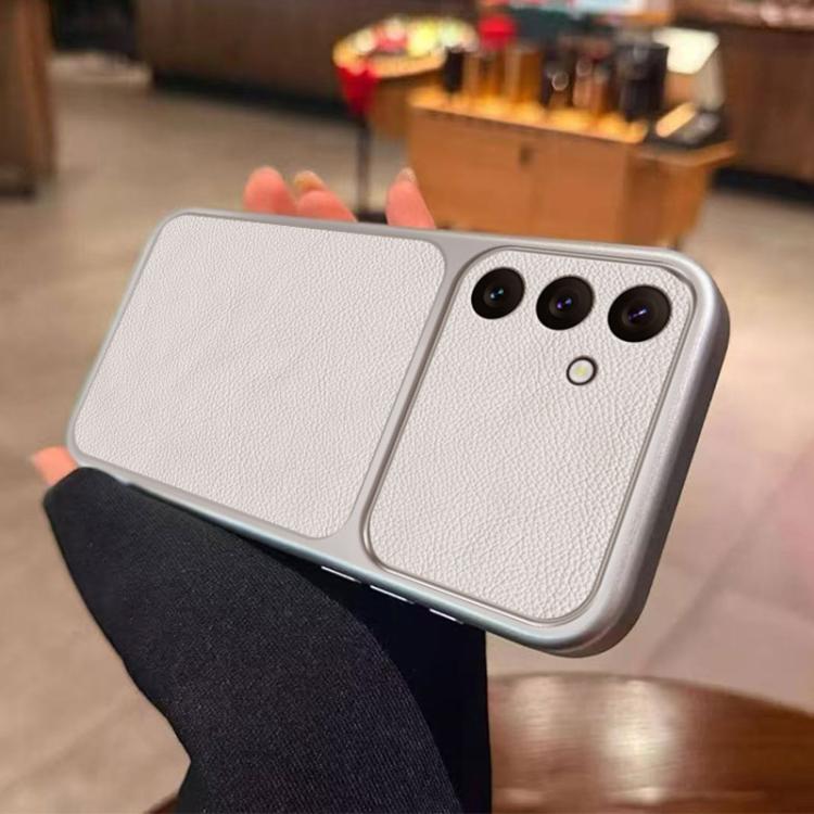 For Galaxy A24 4G Large Window Leather Textured Coated TPU Phone Case - White