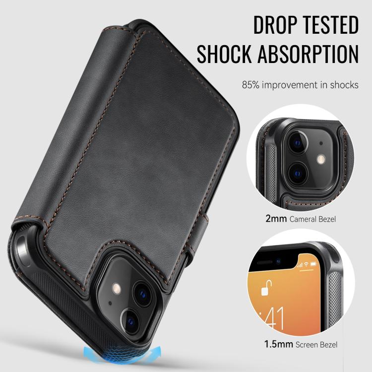 For iPhone 12 / 12 Pro AutSpace A15 Retro Magnetic Clasp Vegan Leather Phone Case
