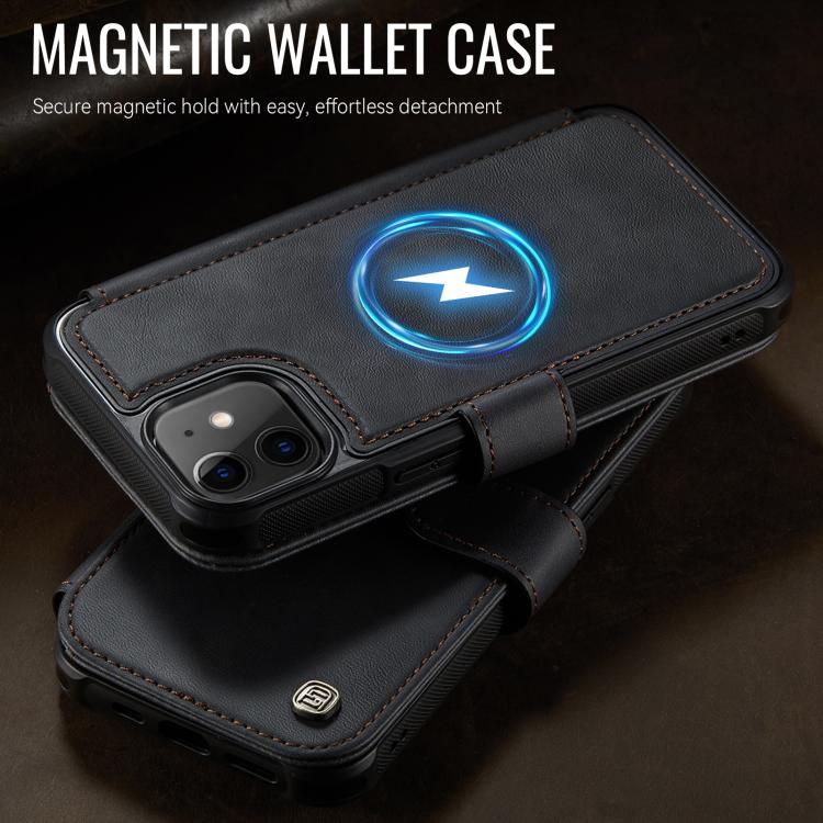 For iPhone 12 / 12 Pro AutSpace A15 Retro Magnetic Clasp Vegan Leather Phone Case