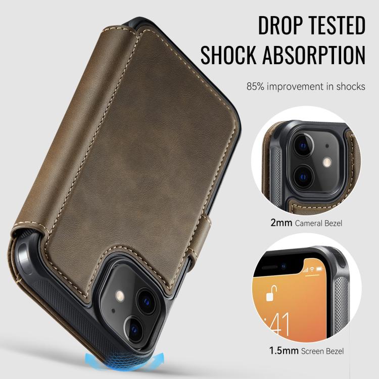 For iPhone 12 / 12 Pro AutSpace A15 Retro Magnetic Clasp Vegan Leather Phone Case
