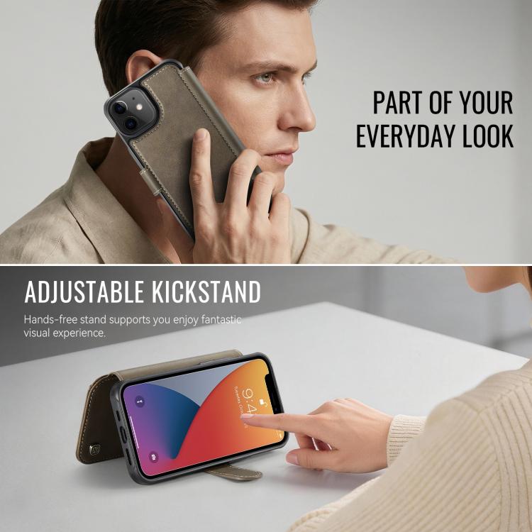For iPhone 12 / 12 Pro AutSpace A15 Retro Magnetic Clasp Vegan Leather Phone Case