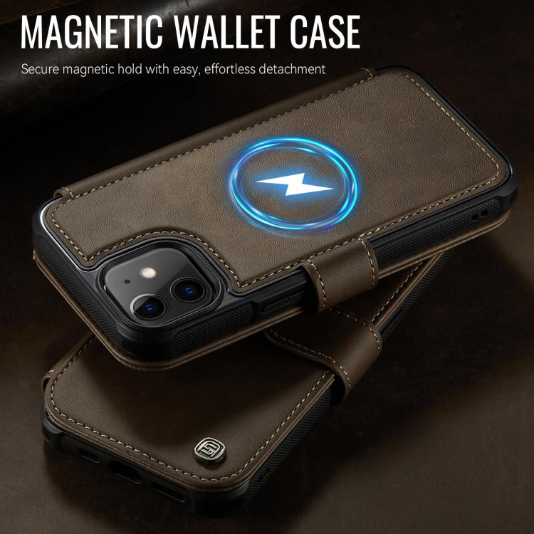 For iPhone 12 / 12 Pro AutSpace A15 Retro Magnetic Clasp Vegan Leather Phone Case