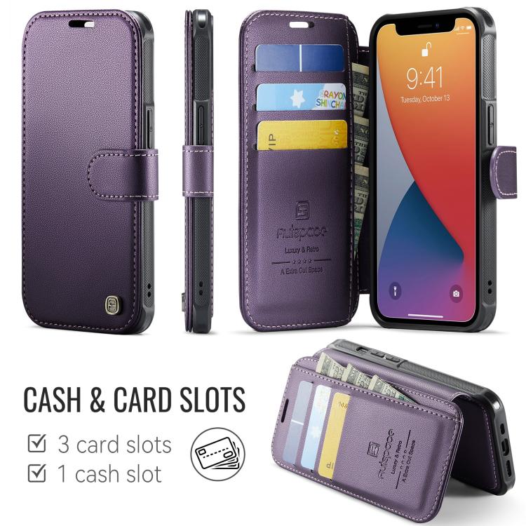 For iPhone 12 / 12 Pro AutSpace A15 Retro Magnetic Clasp Vegan Leather Phone Case