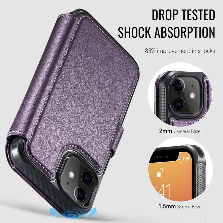 For iPhone 12 / 12 Pro AutSpace A15 Retro Magnetic Clasp Vegan Leather Phone Case