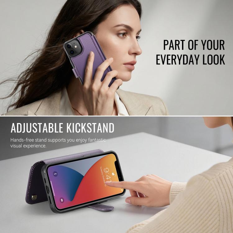For iPhone 12 / 12 Pro AutSpace A15 Retro Magnetic Clasp Vegan Leather Phone Case