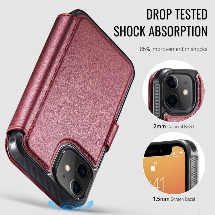 For iPhone 12 / 12 Pro AutSpace A15 Retro Magnetic Clasp Vegan Leather Phone Case