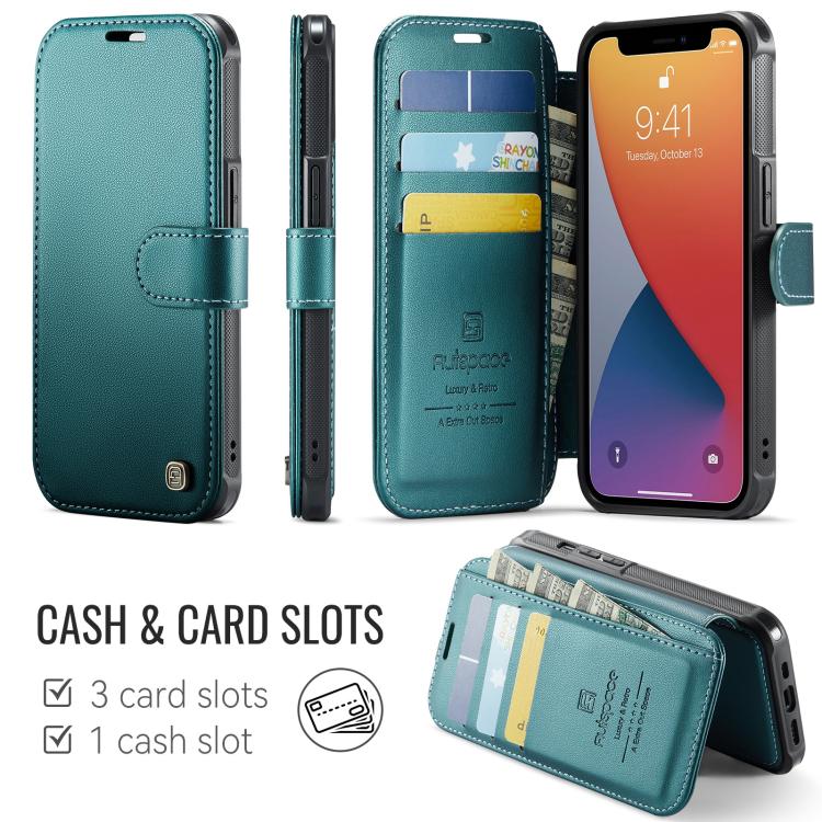 For iPhone 12 / 12 Pro AutSpace A15 Retro Magnetic Clasp Vegan Leather Phone Case