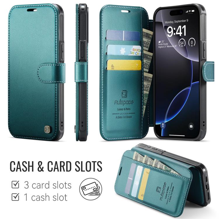 For iPhone 12 Pro Max AutSpace A15 Retro Magnetic Clasp Vegan Leather Phone Case