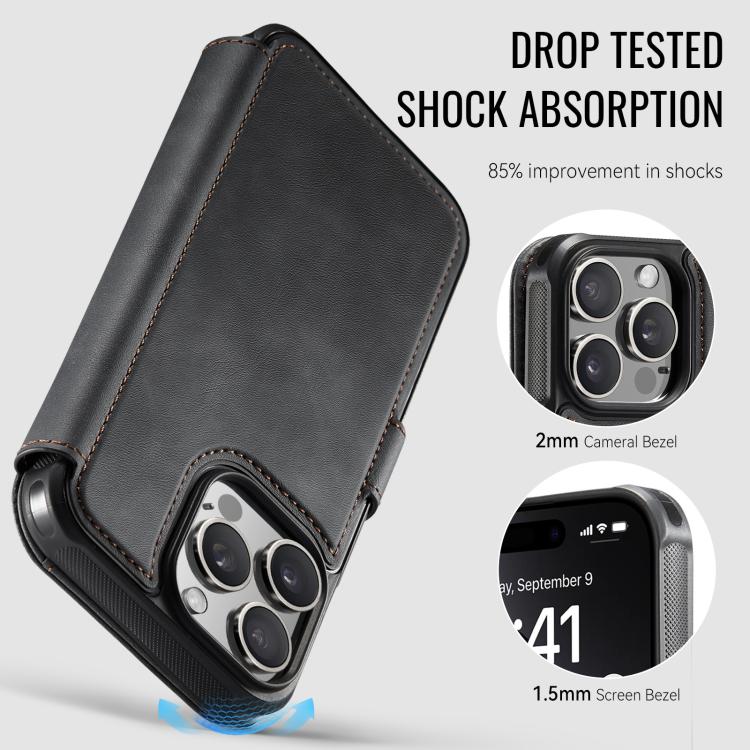 For iPhone 13 Pro AutSpace A15 Retro Magnetic Clasp Vegan Leather Phone Case