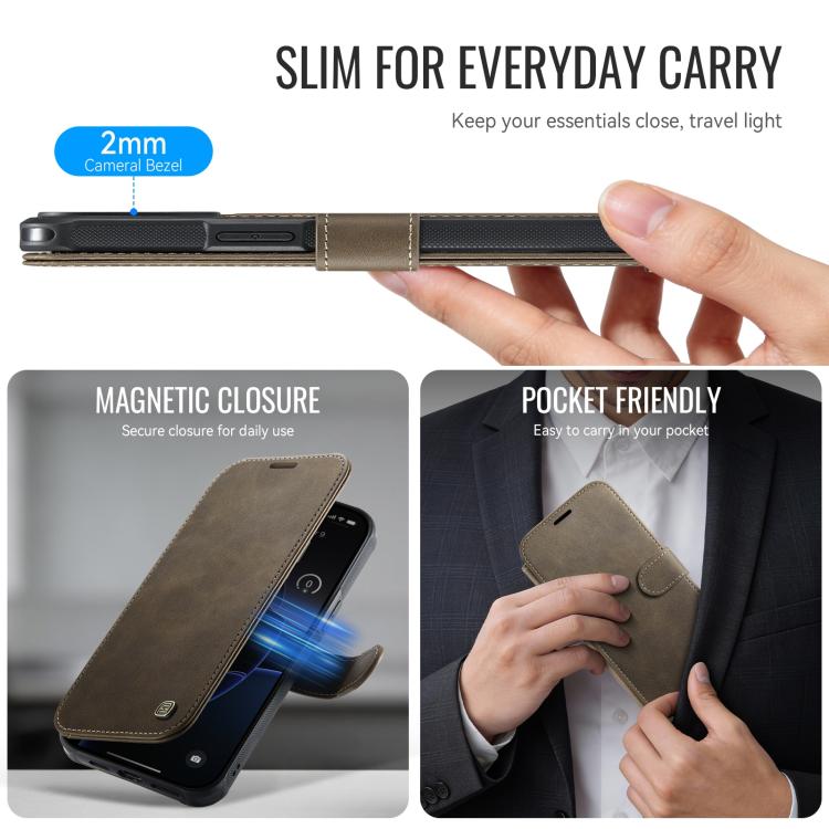 For iPhone 13 Pro AutSpace A15 Retro Magnetic Clasp Vegan Leather Phone Case