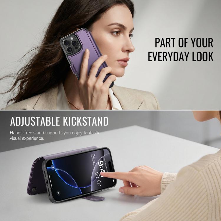 For iPhone 13 Pro AutSpace A15 Retro Magnetic Clasp Vegan Leather Phone Case