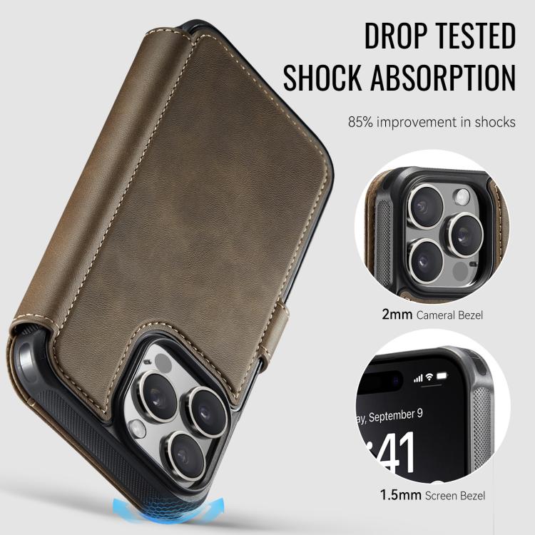 For iPhone 13 Pro Max AutSpace A15 Retro Magnetic Clasp Vegan Leather Phone Case