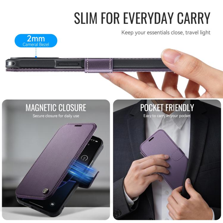 For iPhone 13 Pro Max AutSpace A15 Retro Magnetic Clasp Vegan Leather Phone Case