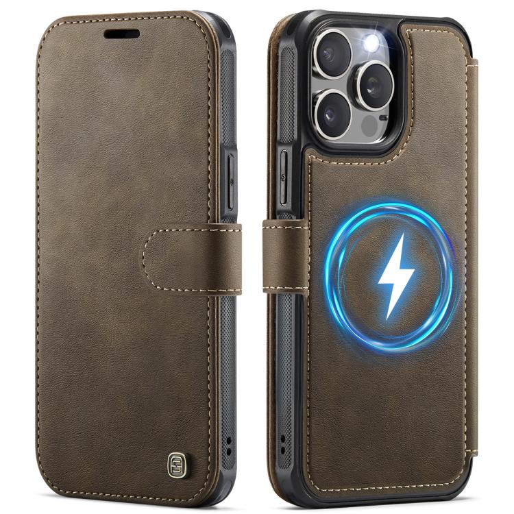 For iPhone 14 Pro AutSpace A15 Retro Magnetic Clasp Vegan Leather Phone Case