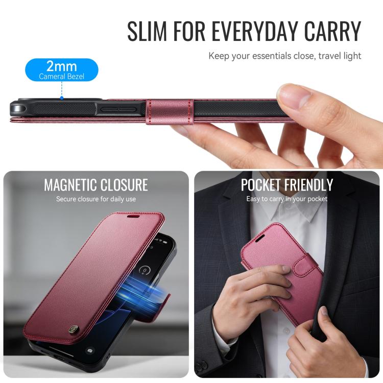 For iPhone 14 Pro AutSpace A15 Retro Magnetic Clasp Vegan Leather Phone Case