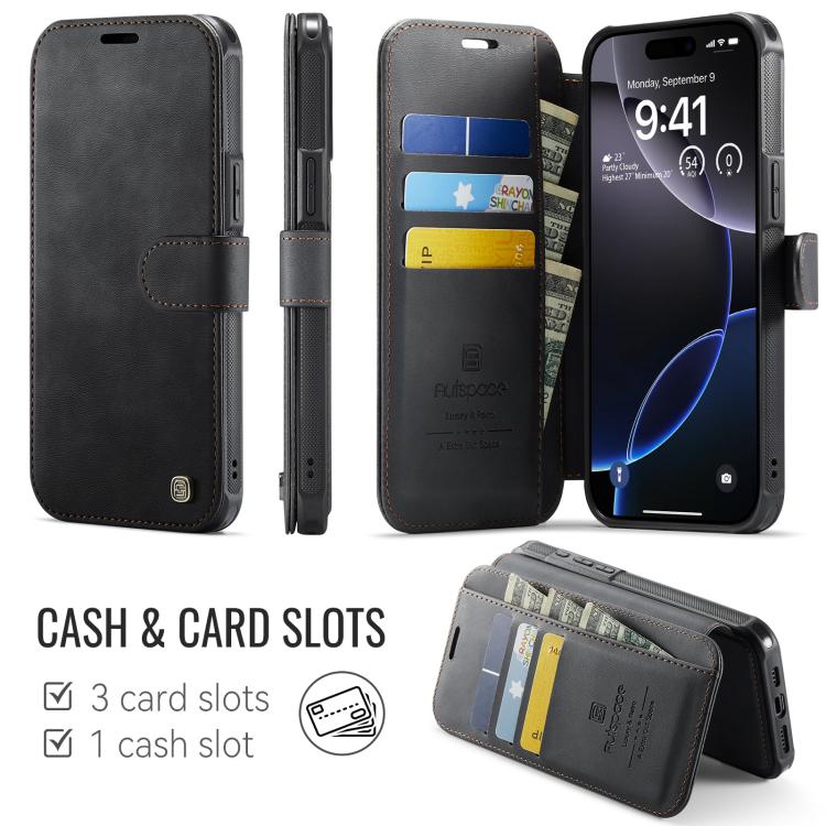 For iPhone 14 Pro Max AutSpace A15 Retro Magnetic Clasp Vegan Leather Phone Case