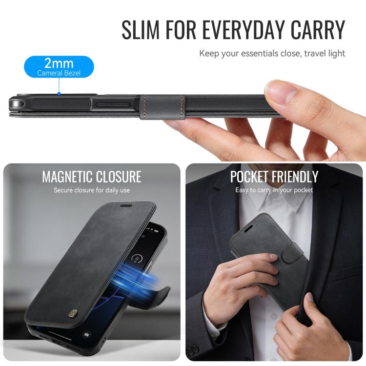 For iPhone 14 Pro Max AutSpace A15 Retro Magnetic Clasp Vegan Leather Phone Case