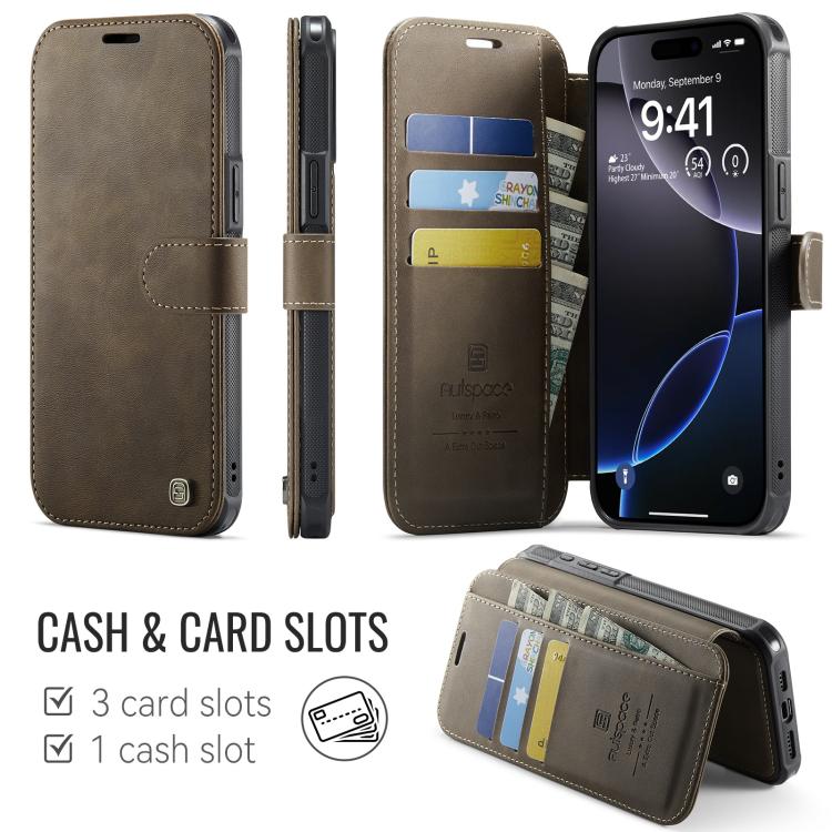 For iPhone 14 Pro Max AutSpace A15 Retro Magnetic Clasp Vegan Leather Phone Case