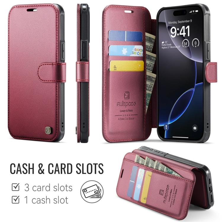 For iPhone 14 Pro Max AutSpace A15 Retro Magnetic Clasp Vegan Leather Phone Case