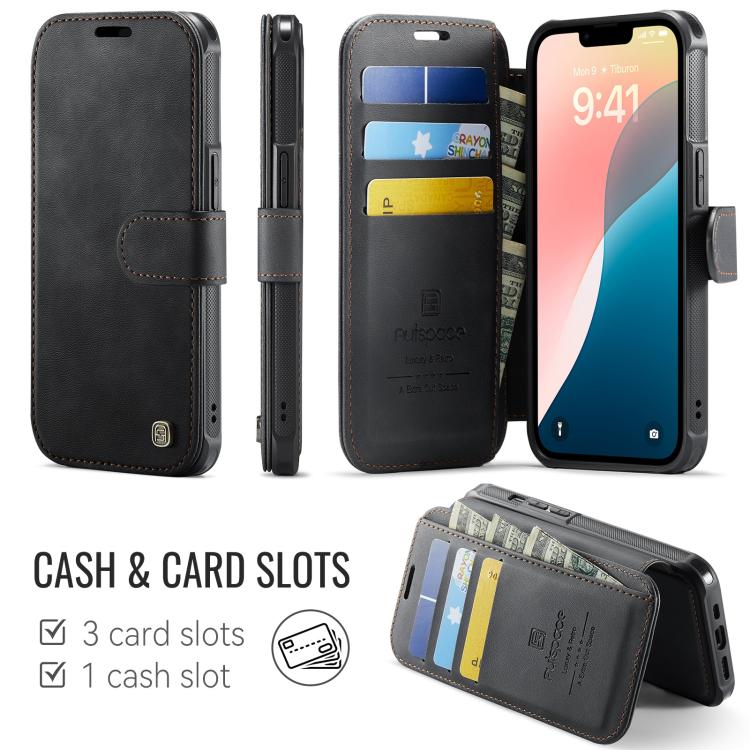For iPhone 14 / 13 AutSpace A15 Retro Magnetic Clasp Vegan Leather Phone Case