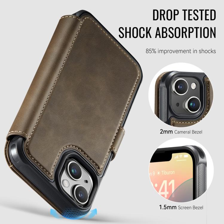 For iPhone 14 / 13 AutSpace A15 Retro Magnetic Clasp Vegan Leather Phone Case