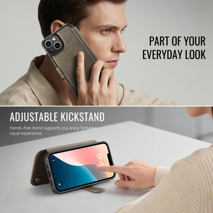 For iPhone 14 / 13 AutSpace A15 Retro Magnetic Clasp Vegan Leather Phone Case
