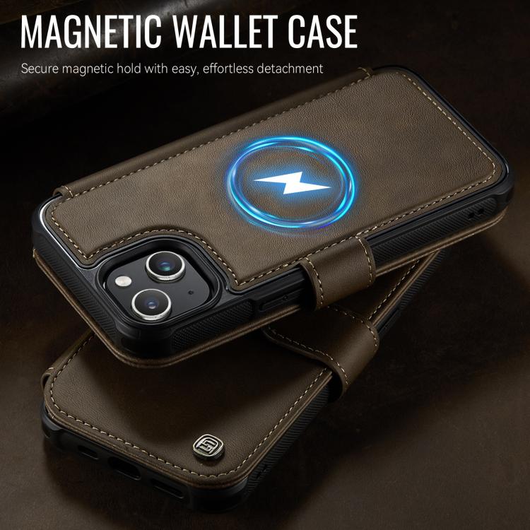 For iPhone 14 / 13 AutSpace A15 Retro Magnetic Clasp Vegan Leather Phone Case