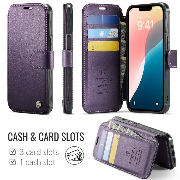 For iPhone 14 / 13 AutSpace A15 Retro Magnetic Clasp Vegan Leather Phone Case