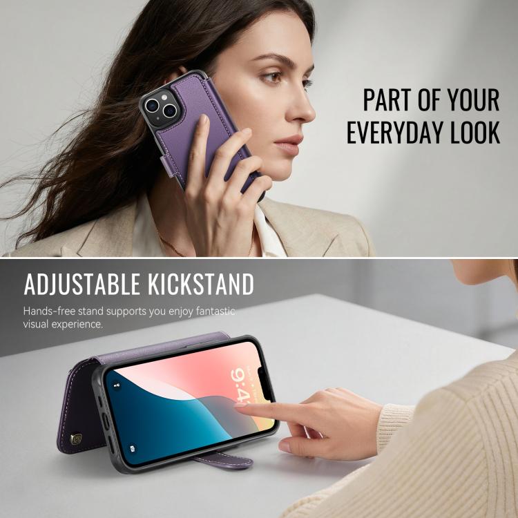 For iPhone 14 / 13 AutSpace A15 Retro Magnetic Clasp Vegan Leather Phone Case