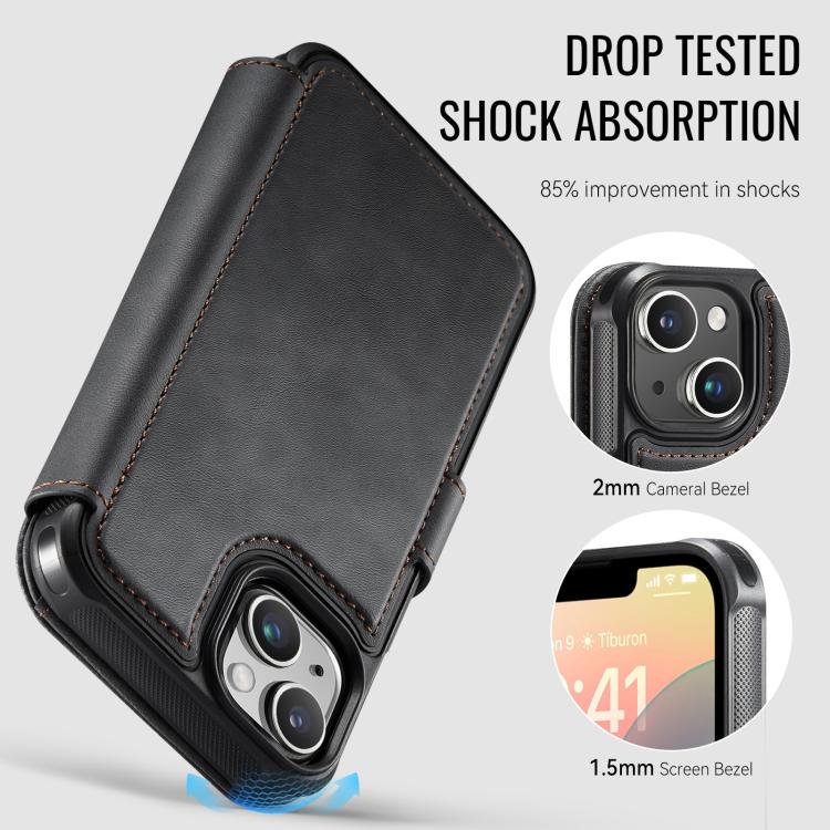 For iPhone 15 Plus / 14 Plus AutSpace A15 Retro Magnetic Clasp Vegan Leather Phone Case