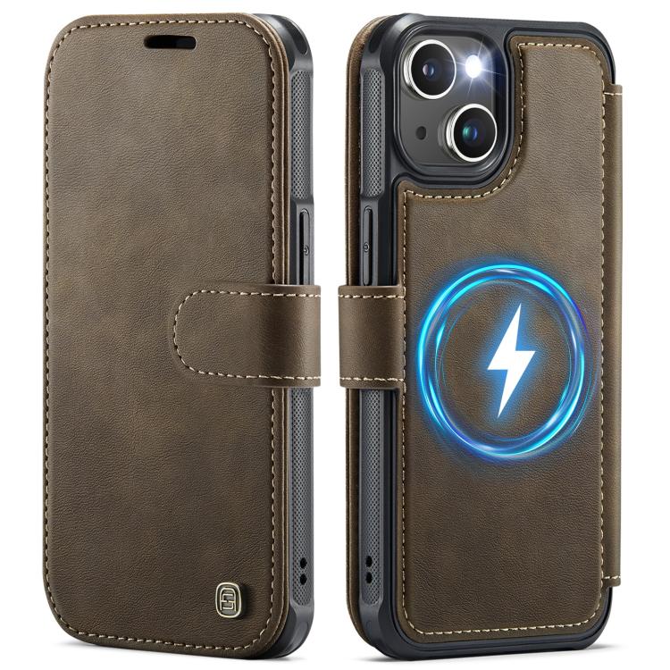For iPhone 15 Plus / 14 Plus AutSpace A15 Retro Magnetic Clasp Vegan Leather Phone Case