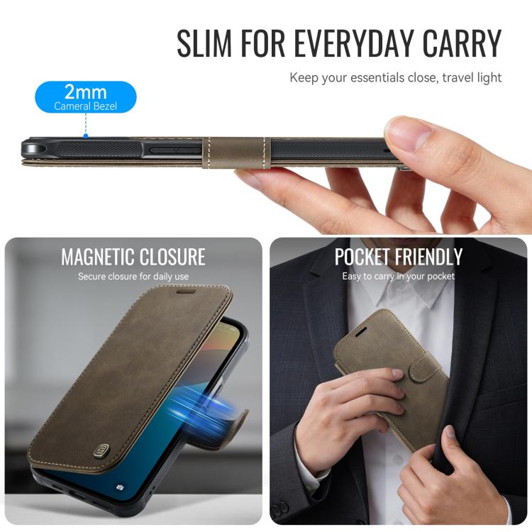 For iPhone 15 Plus / 14 Plus AutSpace A15 Retro Magnetic Clasp Vegan Leather Phone Case