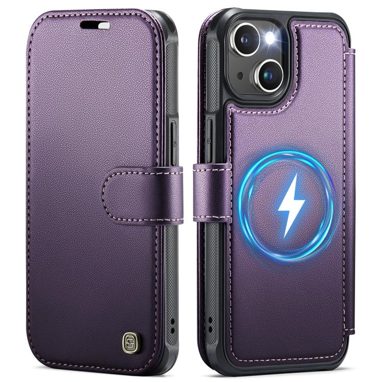 For iPhone 15 Plus / 14 Plus AutSpace A15 Retro Magnetic Clasp Vegan Leather Phone Case
