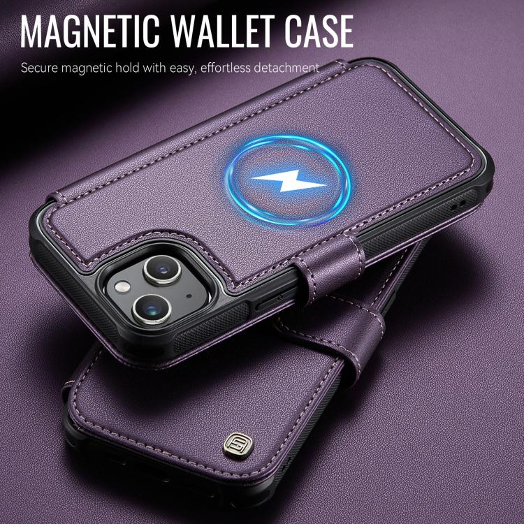 For iPhone 15 Plus / 14 Plus AutSpace A15 Retro Magnetic Clasp Vegan Leather Phone Case