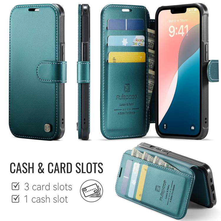 For iPhone 15 Plus / 14 Plus AutSpace A15 Retro Magnetic Clasp Vegan Leather Phone Case