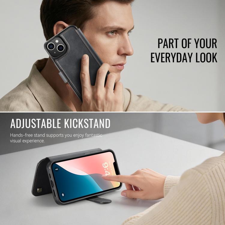 For iPhone 15 AutSpace A15 Retro Magnetic Clasp Vegan Leather Phone Case