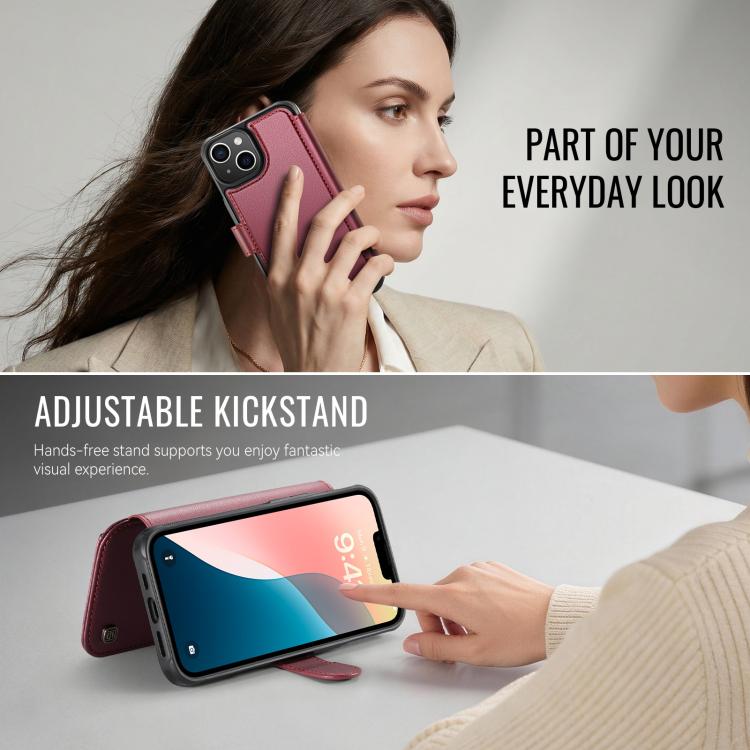 For iPhone 15 AutSpace A15 Retro Magnetic Clasp Vegan Leather Phone Case