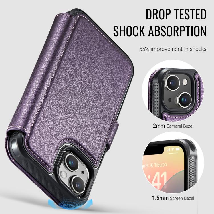 For iPhone 15 AutSpace A15 Retro Magnetic Clasp Vegan Leather Phone Case