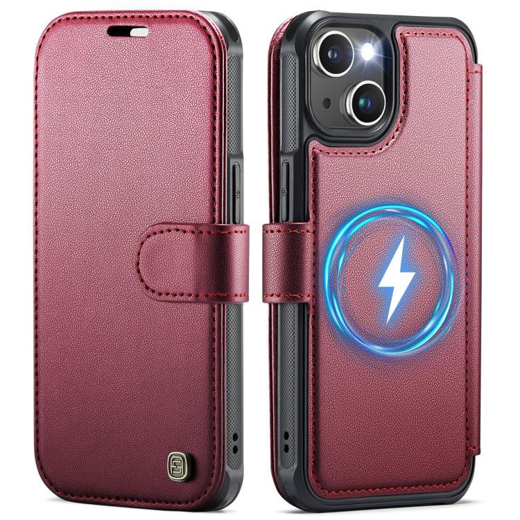 For iPhone 15 AutSpace A15 Retro Magnetic Clasp Vegan Leather Phone Case
