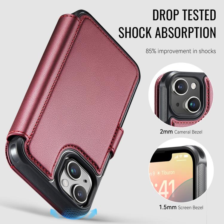 For iPhone 15 AutSpace A15 Retro Magnetic Clasp Vegan Leather Phone Case