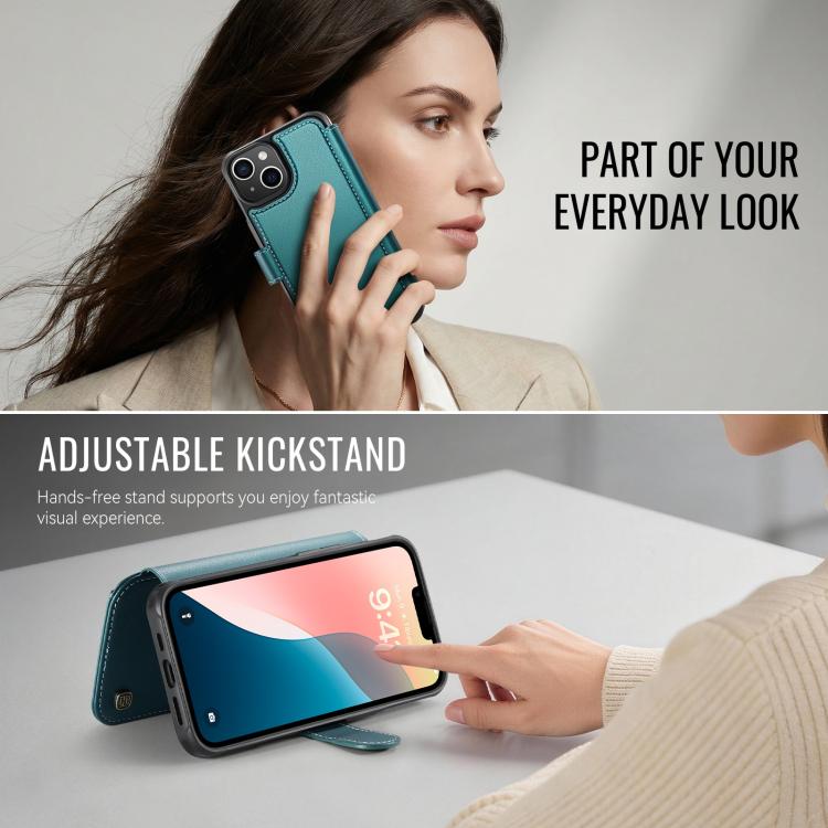 For iPhone 15 AutSpace A15 Retro Magnetic Clasp Vegan Leather Phone Case