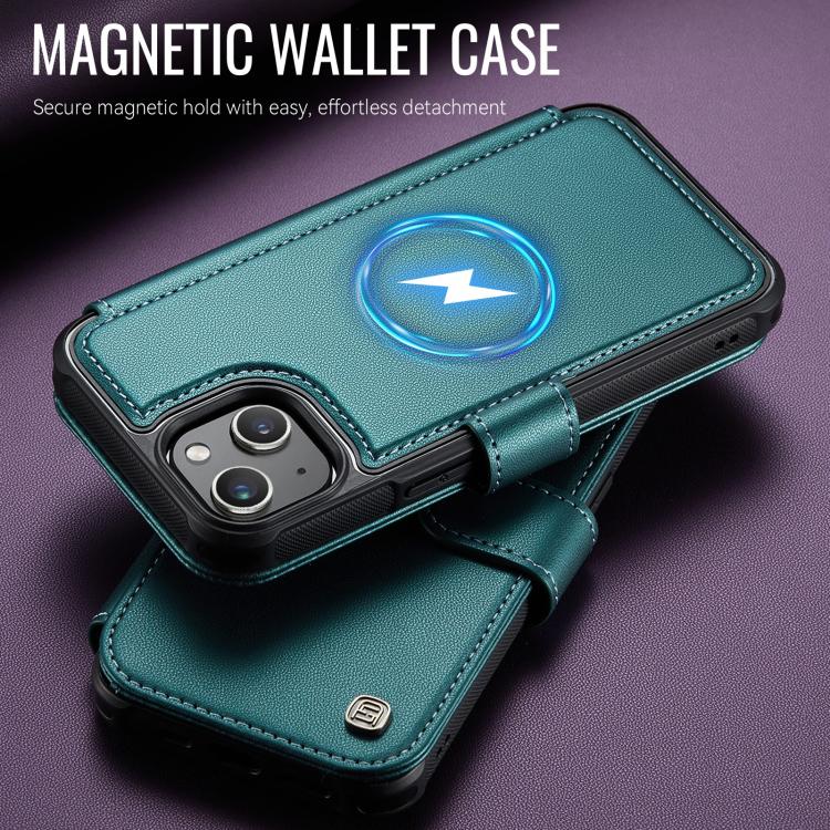 For iPhone 15 AutSpace A15 Retro Magnetic Clasp Vegan Leather Phone Case