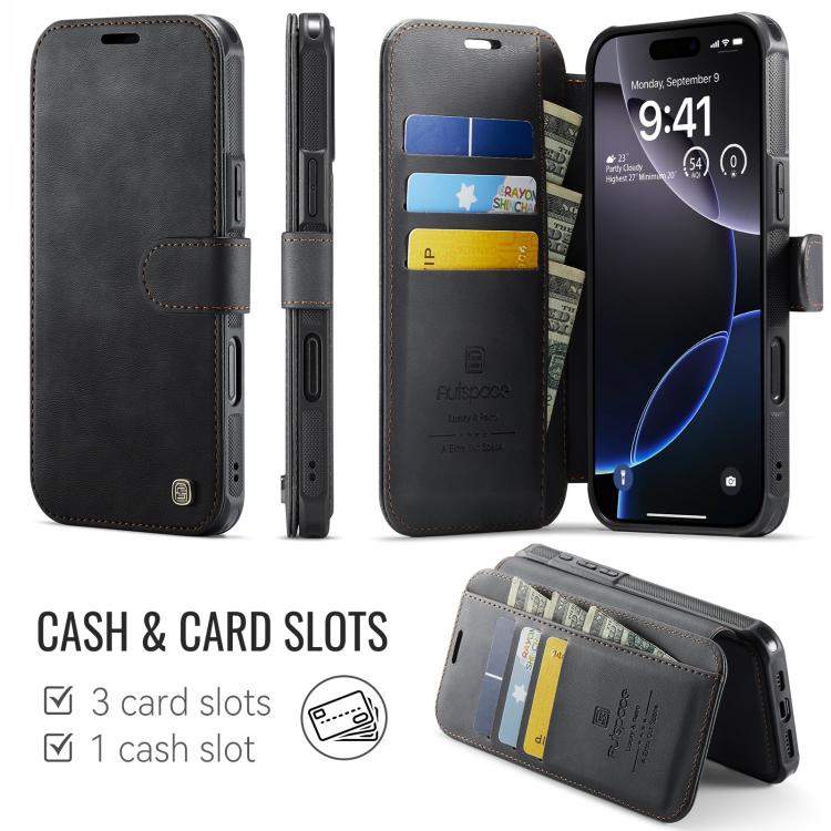 For iPhone 16 Pro AutSpace A15 Retro Magnetic Clasp Vegan Leather Phone Case