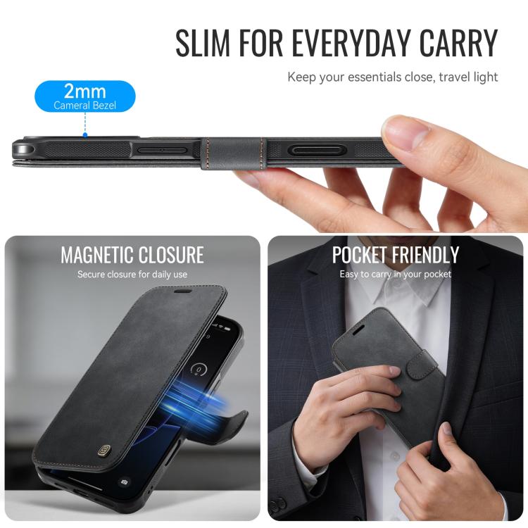 For iPhone 16 Pro AutSpace A15 Retro Magnetic Clasp Vegan Leather Phone Case